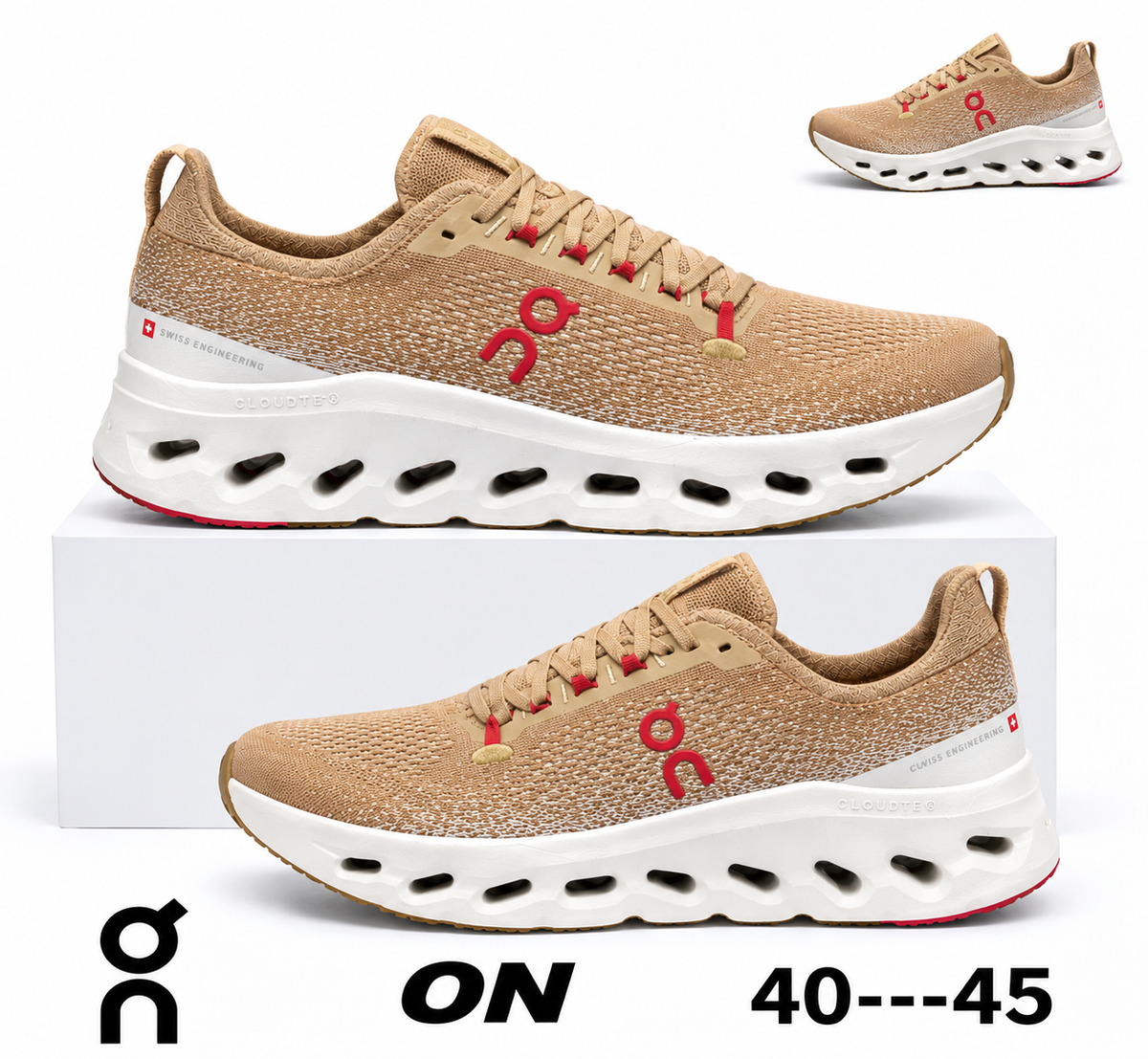 ON CloudTec Beige & Rouge – Chaussures de Running